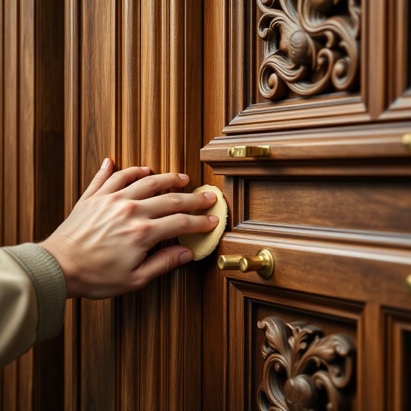 Master craftsman finishing carved teak joinery